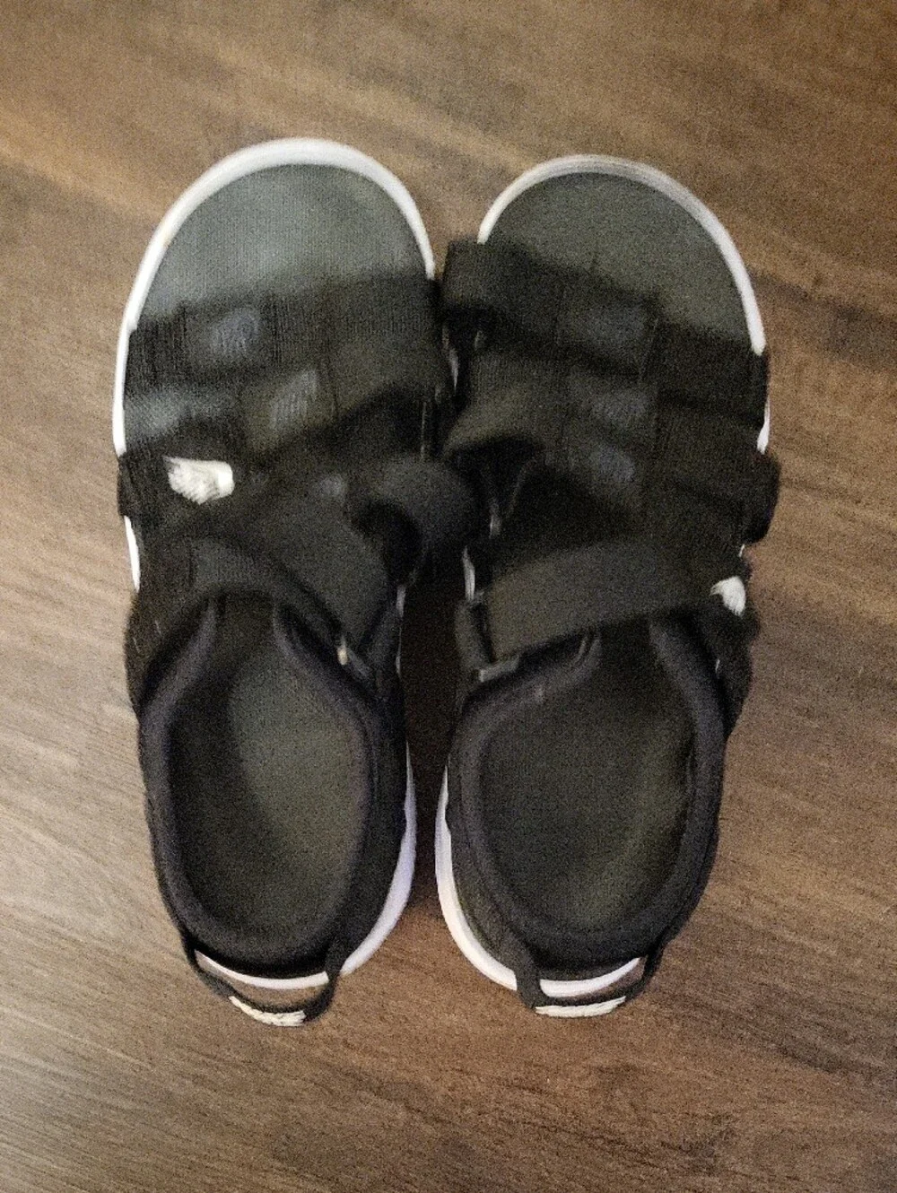 Nike Kids Black Strapped Platform Sandals with White Sole